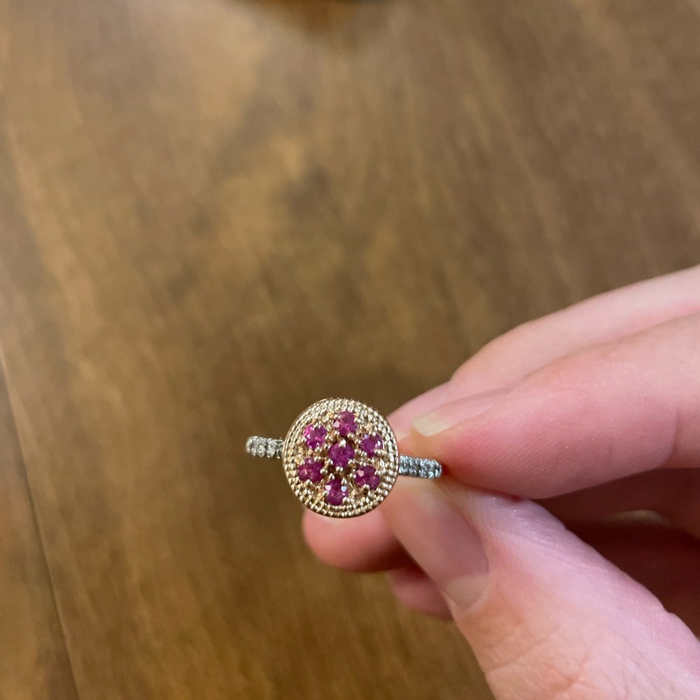 Vintage Solid 14k Rose Gold Ruby And Diamond Ring - image 1